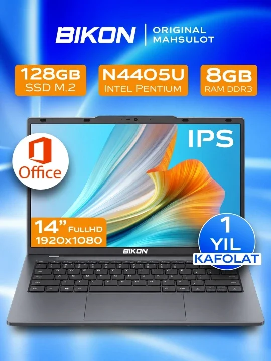 BIKON Noutbuk 14" Windows, ofis, o‘qish, ish va uy uchun universal noutbuk