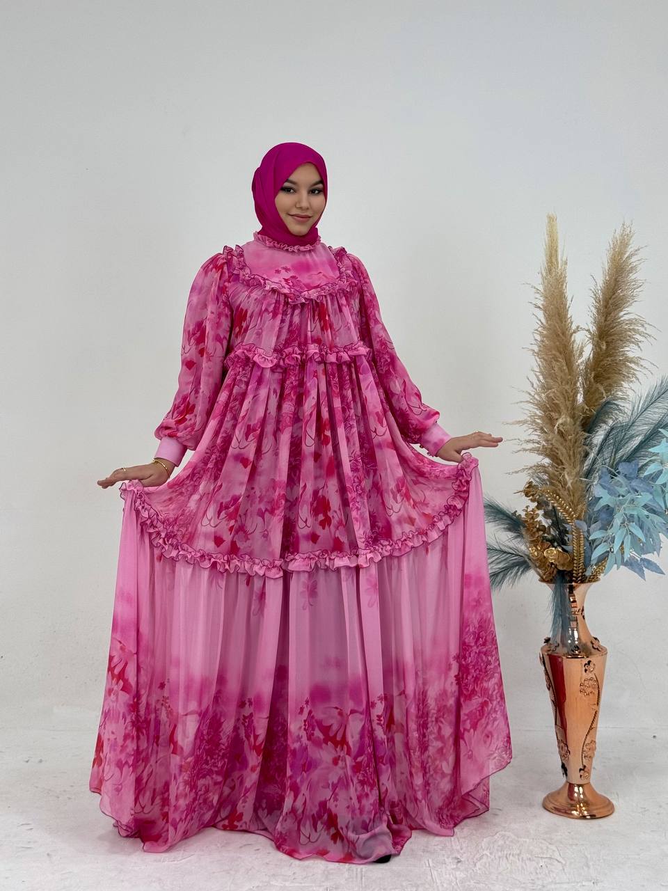 Fushia Hijab Turkish Dress / NAGE COLLECTION “Josefina” elbise