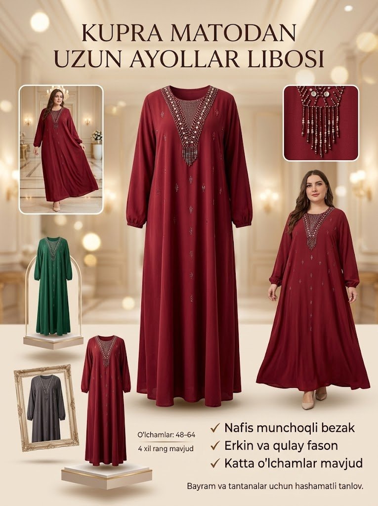 Kupra Matodan Munchoqli Bezakli Uzun Ayollar Libosi    16753