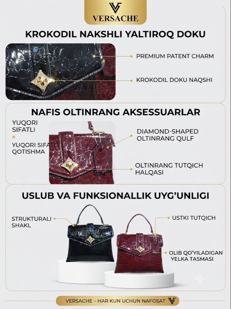Versache: Nafis teksturali va yaltiroq ayollar sumkasi  17201