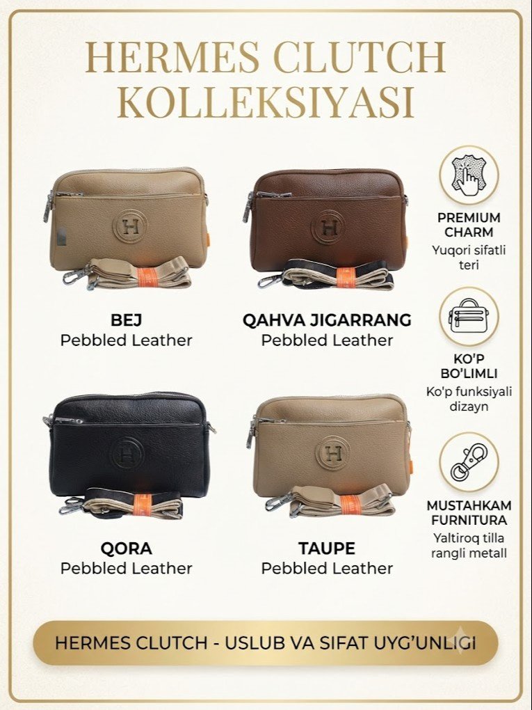 Hermes Uslubidagi Premium "Pebbled" Teri Klutch – Nafosat va Funksionallik   17260