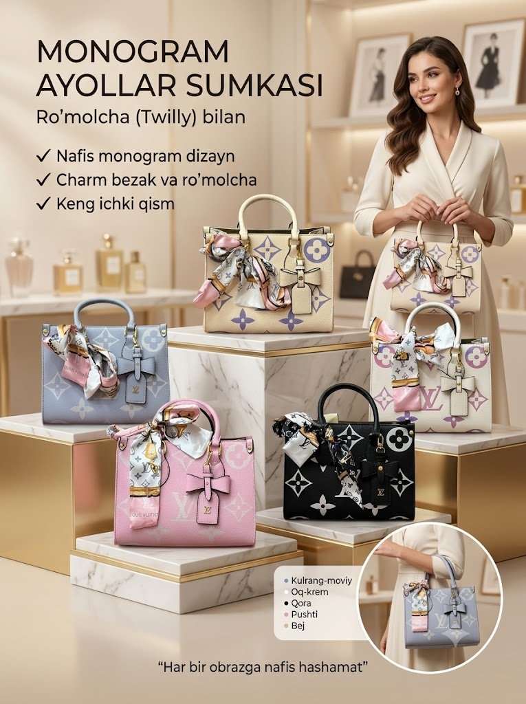 Louis Vuitton Uslubidagi Monogram Sumka — Ro'molcha (Twilly) bilan    b0q707d  16747