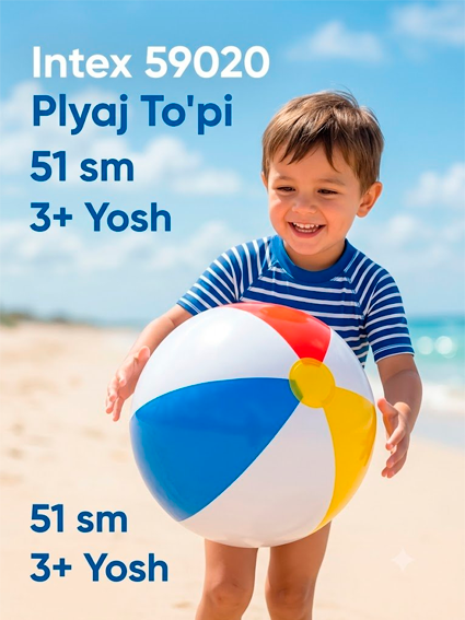 Intex 59020 Plyaj to'pi 51 sm — Bolalar uchun nafas oldiradigan to'p, 3 yoshdan  14608