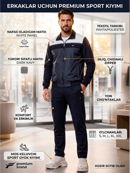 Premium Erkaklar Kuzgi-Bahorgi Sport Dvoykasi / Kostyumi 17856 b.0q.2b.703d