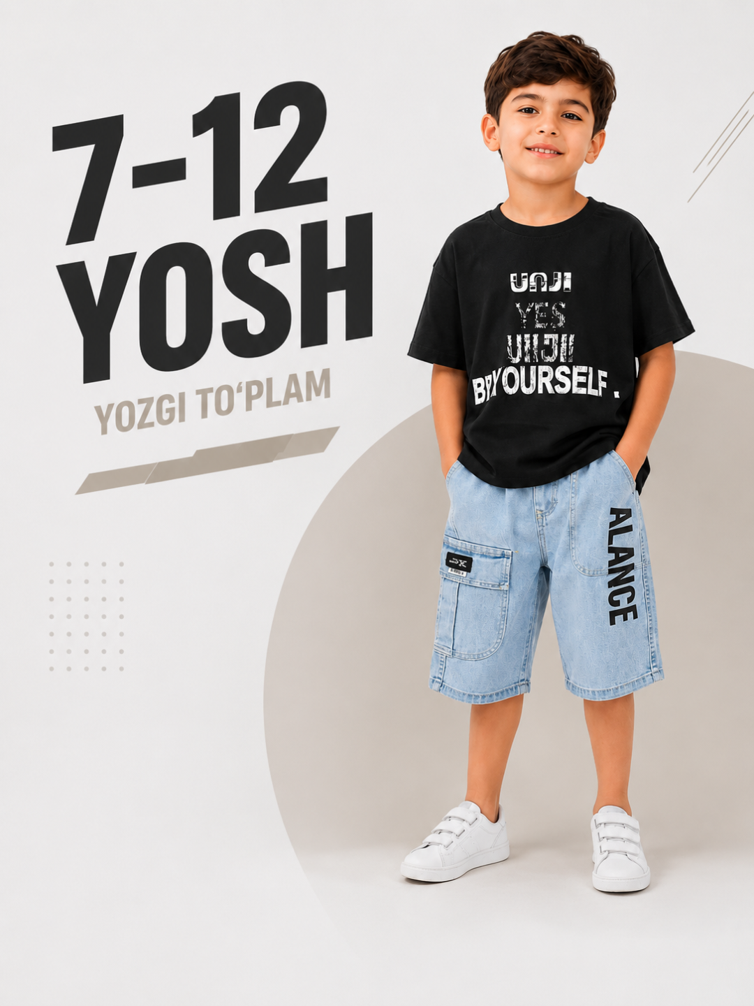 O‘g‘il bolalar uchun yozgi futbolka va denim shortik to‘plami 7–12 yosh