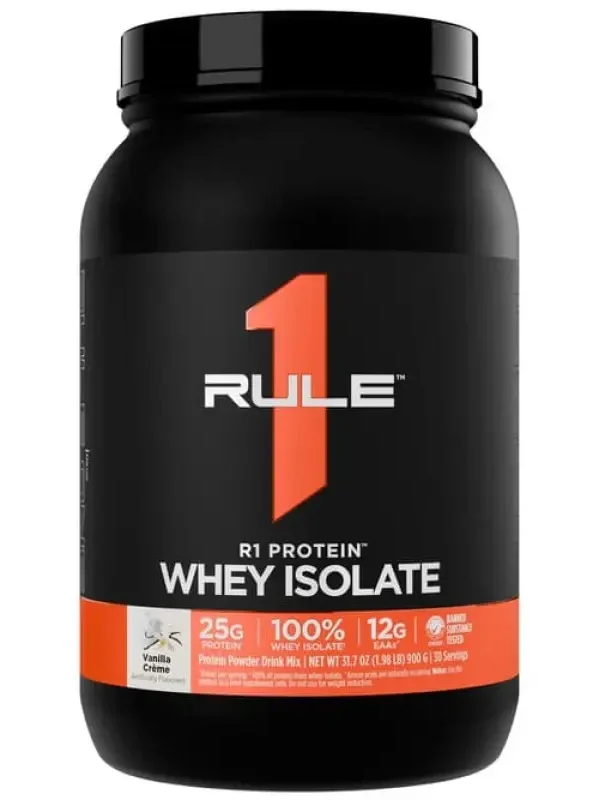 Rule 1 R1 Protein Whey Isolate (900 g / 1.98 lb) – Vanilla Crème Ta'mli Premium Izolyat  18529