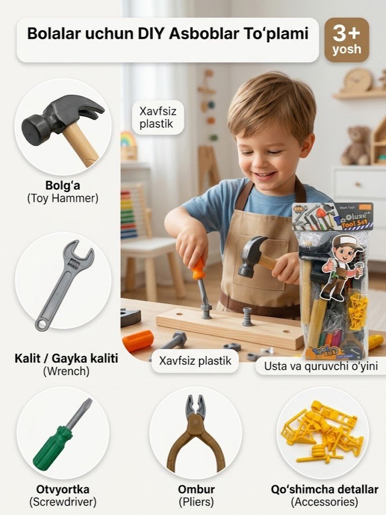 Bolalar uchun asboblar to'plami o'yinchoq — DIY Tool Set  g103d   17443