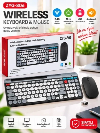 ZYG-806 simsiz klaviatura va sichqoncha to‘plami, 2.4G USB