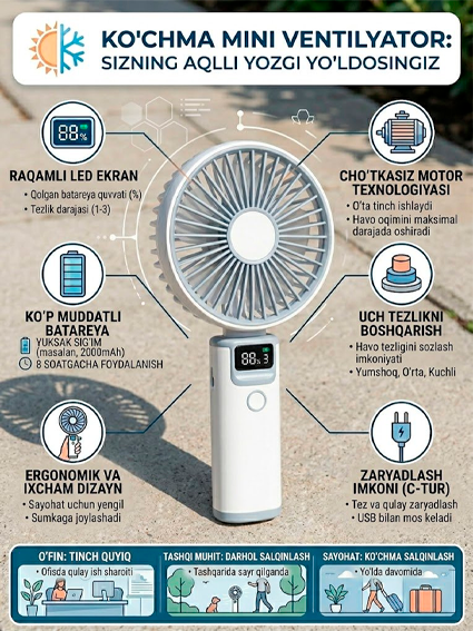 FAN HANDHELD — qo'lda ushlab yuriladigan mini ventilyator!  15624
