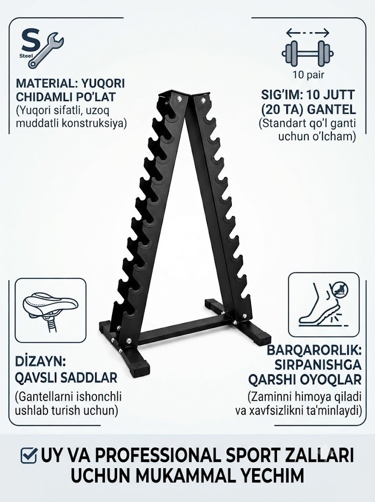 Professional Gantel Podstavkasi (A-rama) – 10 Juftlik uchun  16911