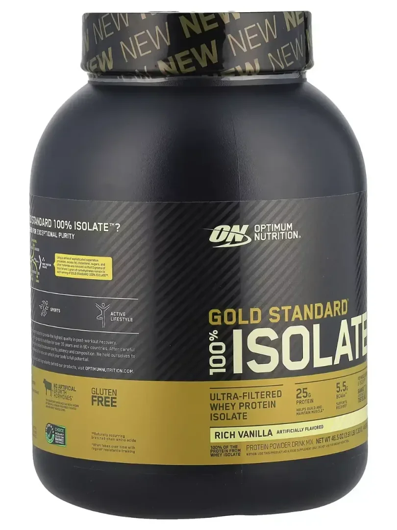 Optimum Nutrition Gold Standard 100% Isolate — Ultra-filtratsiyalangan zardob oqsili izoliyati (Rich Vanilla ta'mi), 2.91 LBS (1.32 kg), 44 porsiya  18908