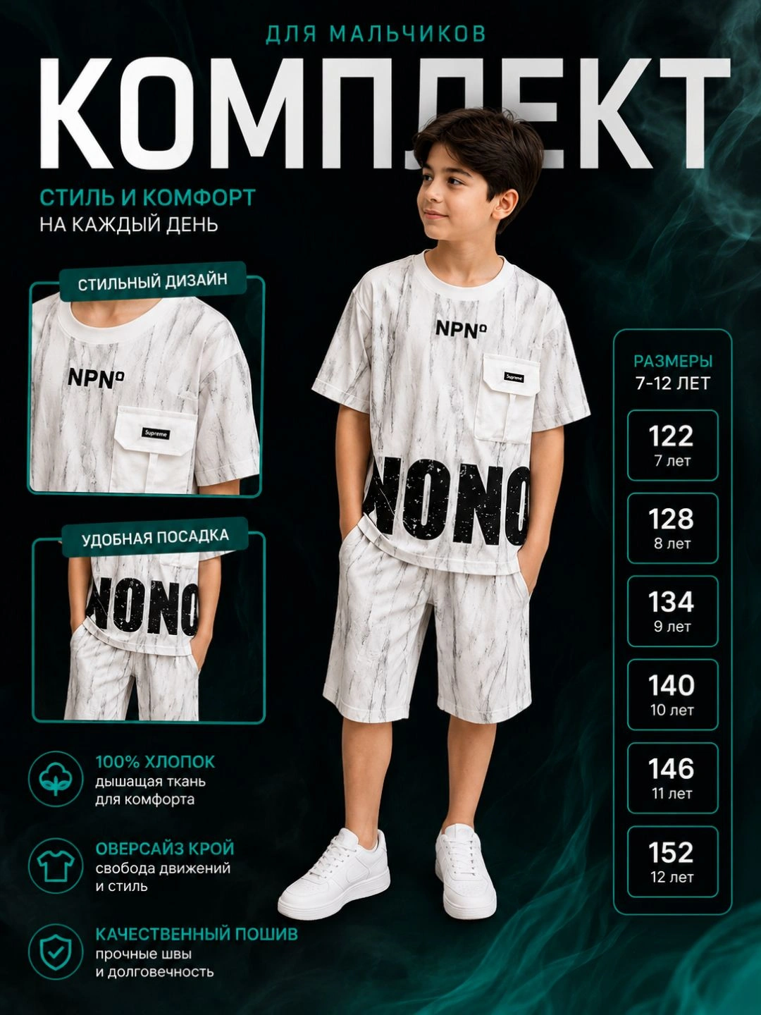 O‘g‘il bolalar uchun oversize yozgi to‘plam 7-12 yosh