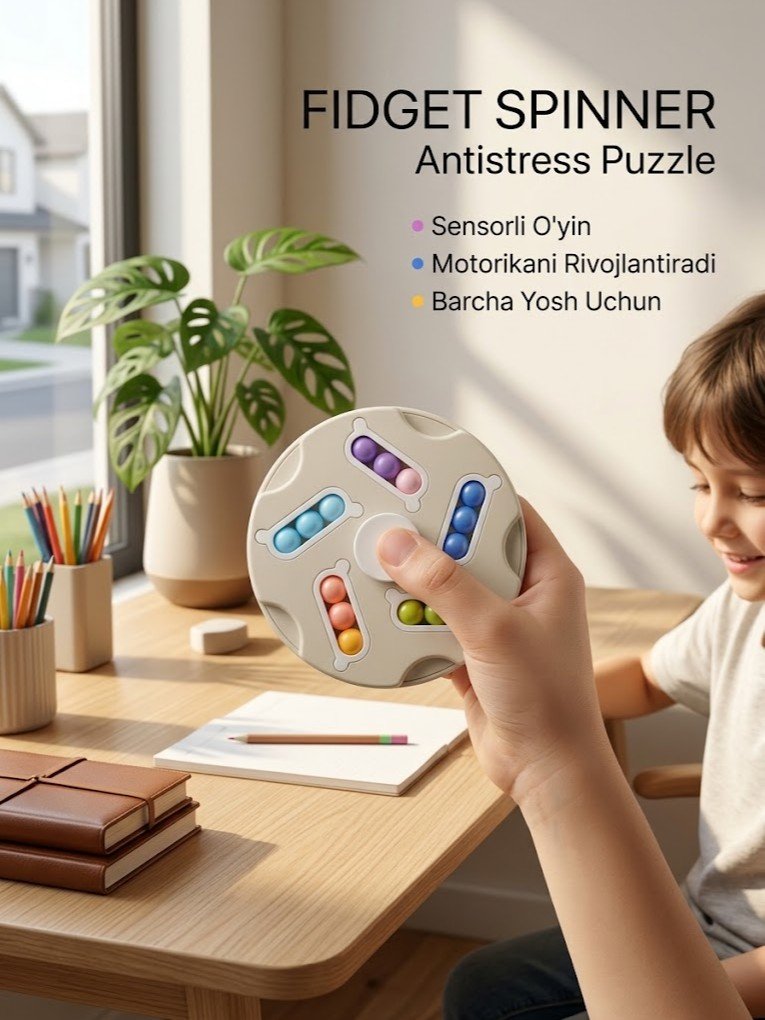 Antistress sensorli spinner-o'yinchoq — rangli sharikchali, aylanuvchi mexanizmli    g120d   17823