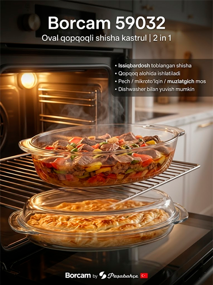 Borcam 59032 — Qopqoqli Oval Shisha Qozon (2250 ml / 1800 ml) Borcam 59032 — Қопқоқли Овал Шиша Қозон (2250 мл / 1800 мл) 1q707d