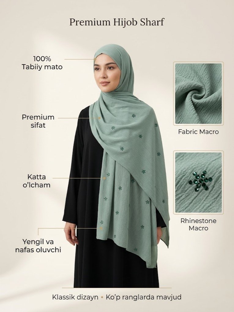 Premium katta hijob sharf - 100% tabiiy nafis mato, klassik dizayn  adq9d  17405