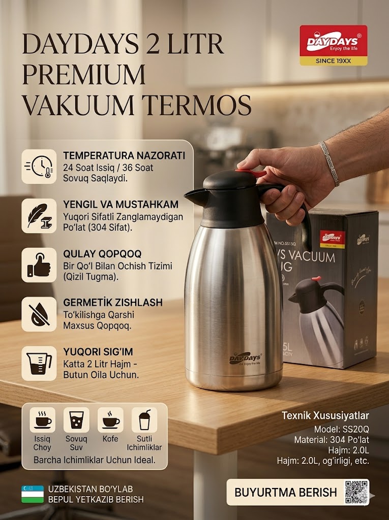Vakuum termos — 1.2 litr | DayDays Enjoy The Life SS12Q Вакуум термос — 1.2 литр | DayDays Enjoy The Life SS12Q c1q707d