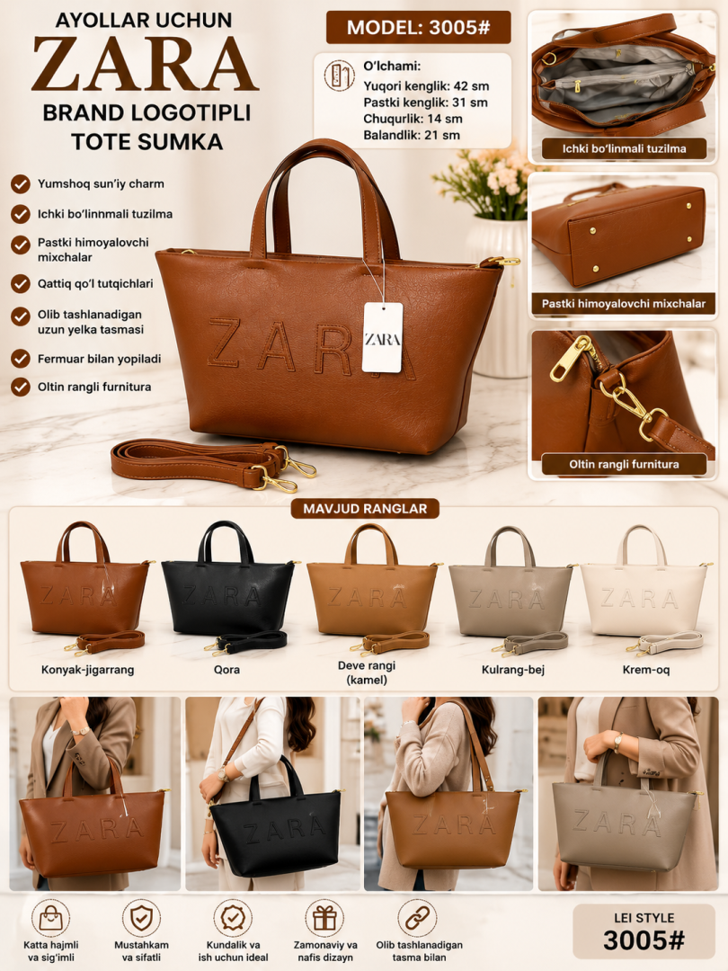 Ayollar uchun brend logotipli charm tote sumka, ichki bo'linmali   a1q3b37d