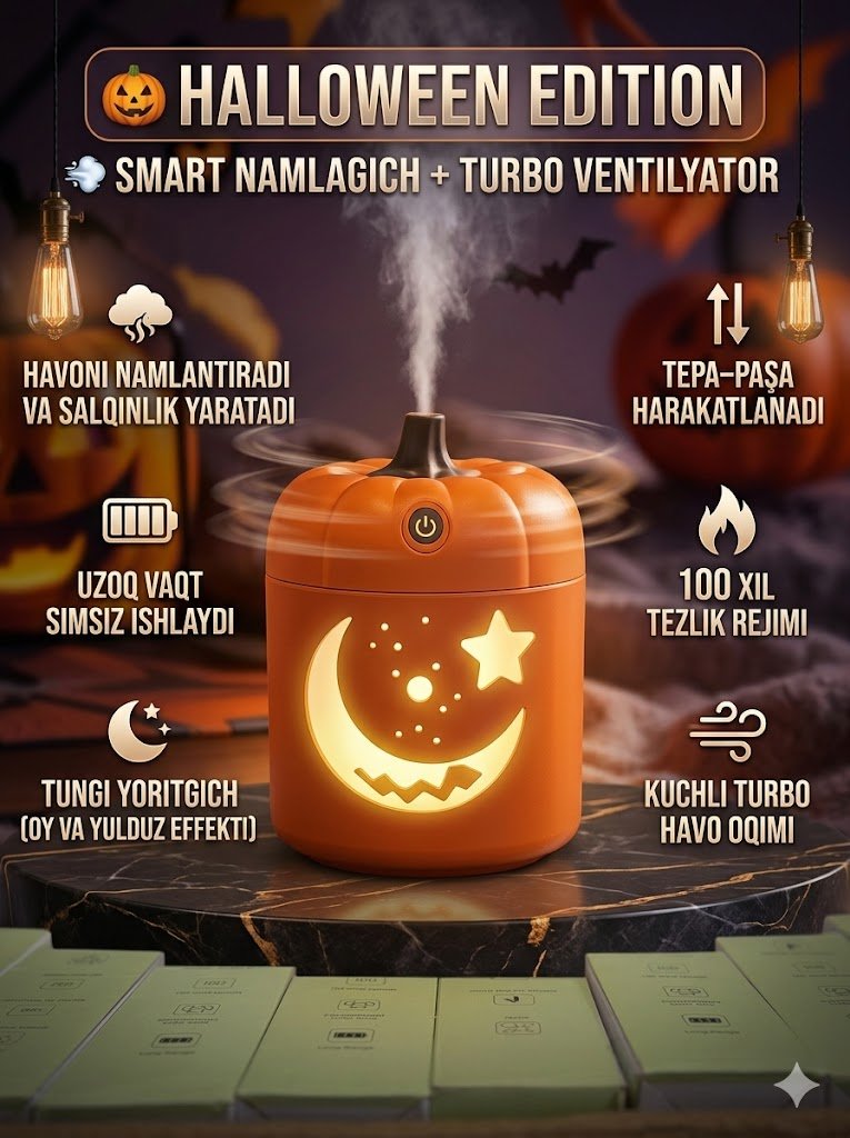 🎃 HALLOWEEN EDITION — SMART NAMLAGICH VA TURBO VENTILYATOR (2-SI 1-DA) al