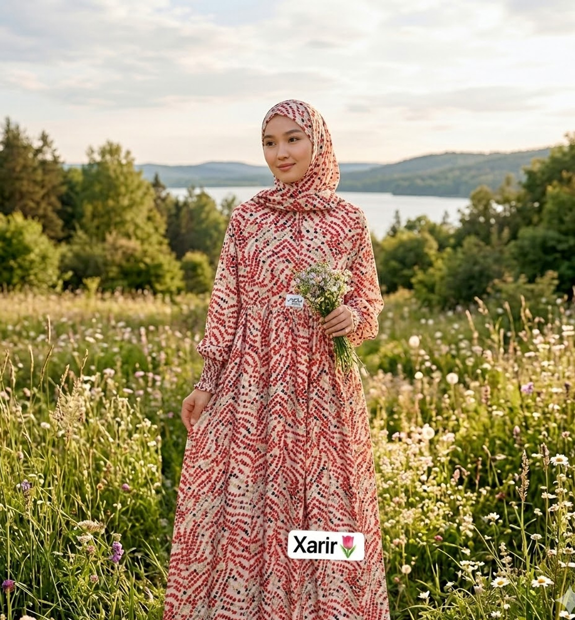 Muslim ayollar libosi – ko‘ylak va sharflik to‘plam  b7q402d