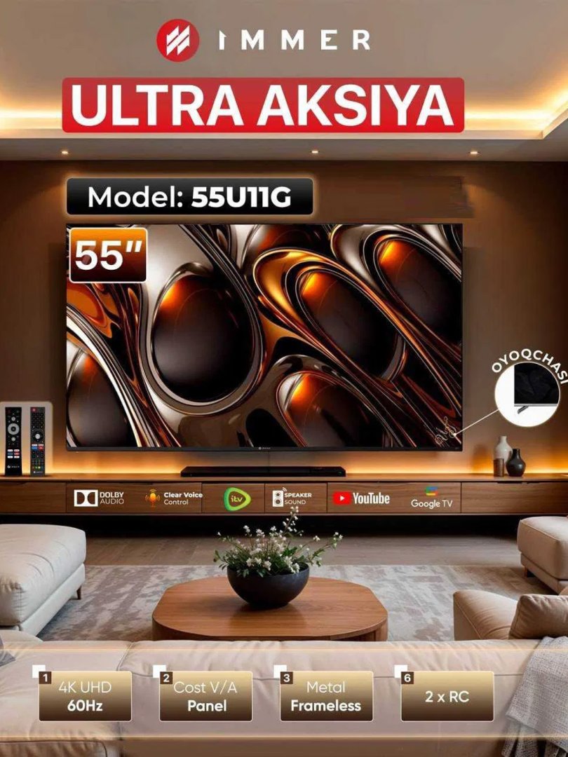 IMMER 55U11G — 55" 4K Google TV, zamonaviy va premium Smart Televizor H79