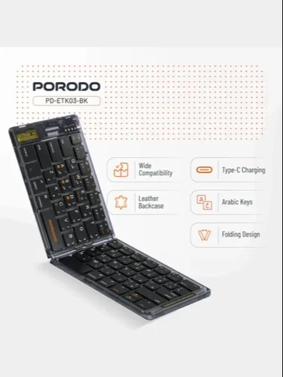 Simsiz klaviatura Porodo Crystal Shell, Bluetooth, buklanadigan, Type-C, 65 tugmalik