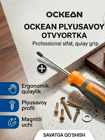 Ockean professional plyusavoy otvyortkasi (krestovaya)  5x150 30086 – magnitli uch va ergonomik tutqich bilan  15069