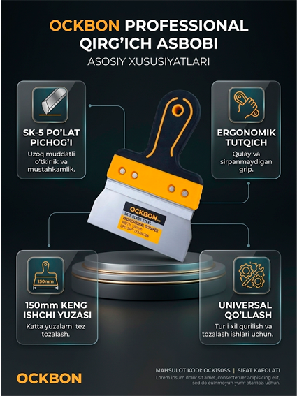 OCKEAN Professional Pardozlash Shpateli (SK-5 Po‘lat, 250 mm)  16087