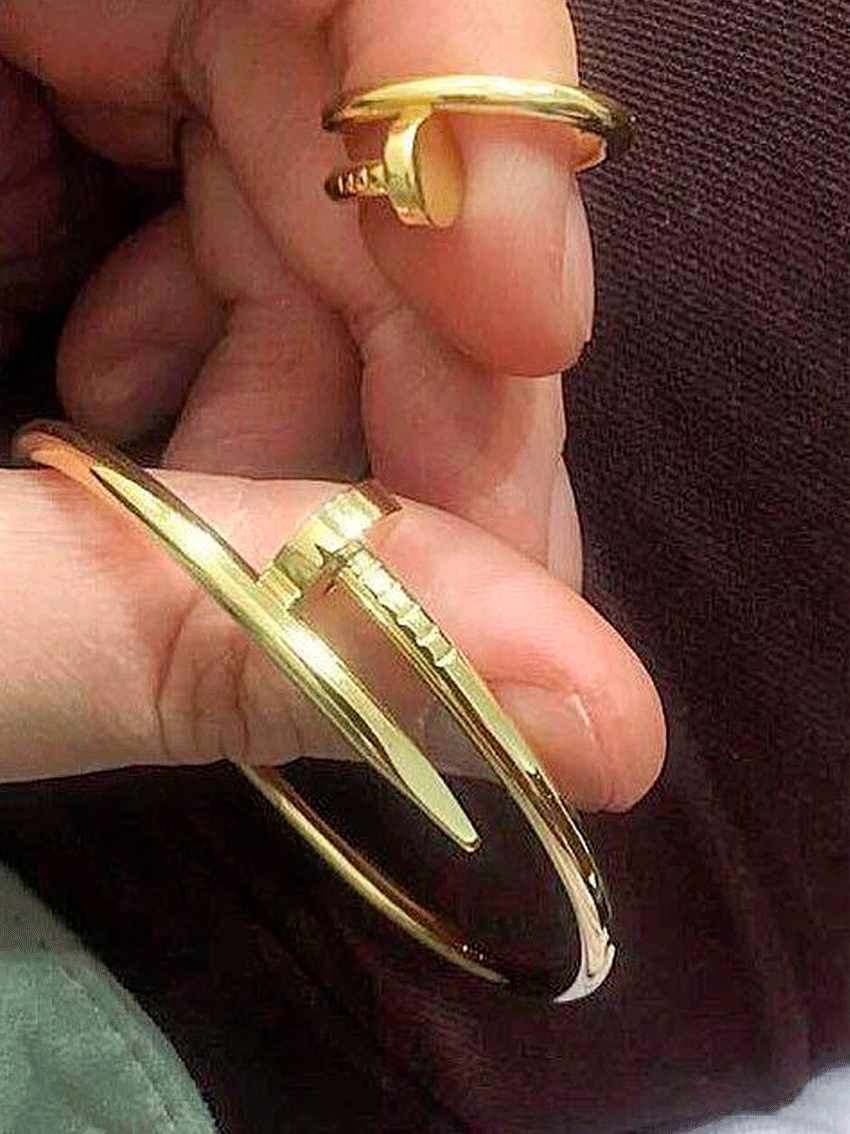 Cartier uslubidagi ayollar komplekti: gvozd bilakuzuk va uzuk opf14d