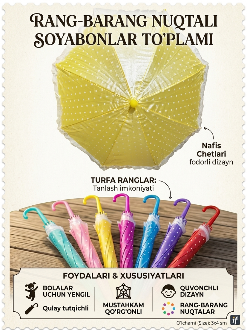 Qizchalar uchun yorqin va jozibali noʻxatli soyabon – Farzandingiz uchun eng yaxshi himoya!  18662  ac.g9d