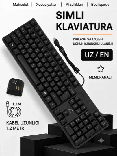 Simli kompyuter klaviaturasi, USB, kirill va lotin alifbosi, FIRE CAM EK1