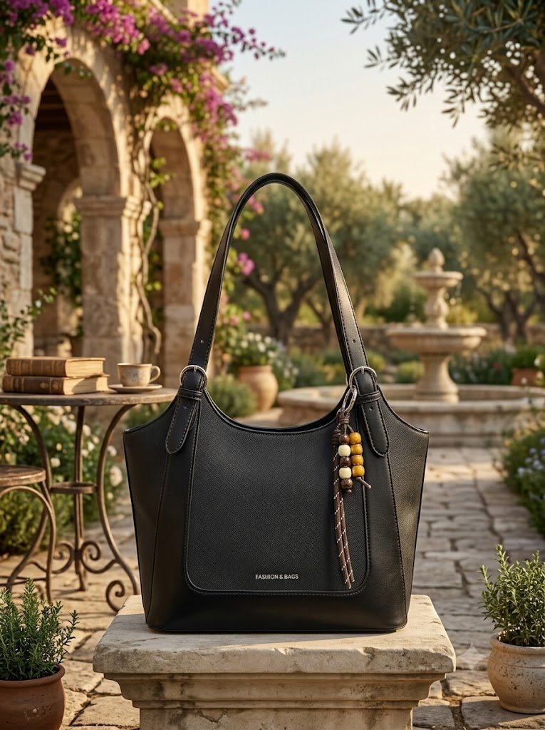 Ayollar Uchun Keng va Elegat Tote Sumka (FASHION & BAGS) – Yog'och Munchoqli Brelok Bilan  18524  ac.1e.f10d