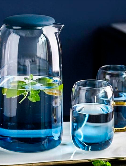 Grafin va piyolalar to'plami — 4+1 | Water Cooler — Ko'k shisha Графин ва пиёлалар тўплами — 4+1 | Water Cooler — Кўк шиша c1q707d