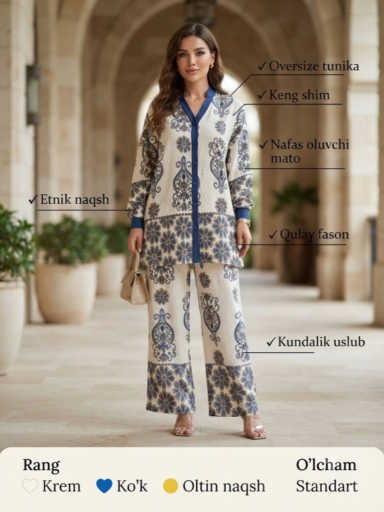 Etnik naqshli ayollar dvoykasi — Oversize tunika va keng shim  b3b7q529d  18228