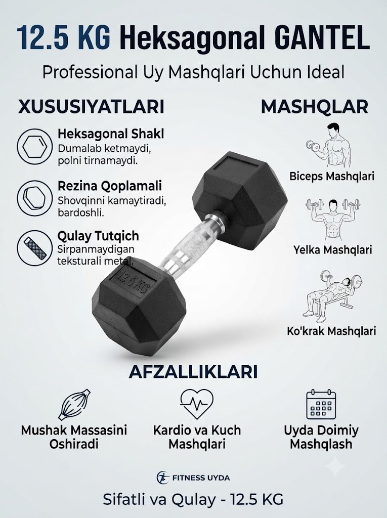 Professional Heksagonal Gantel 12.5 kg – Kuch va Chidamlilik uchun Sport Inventari   16968