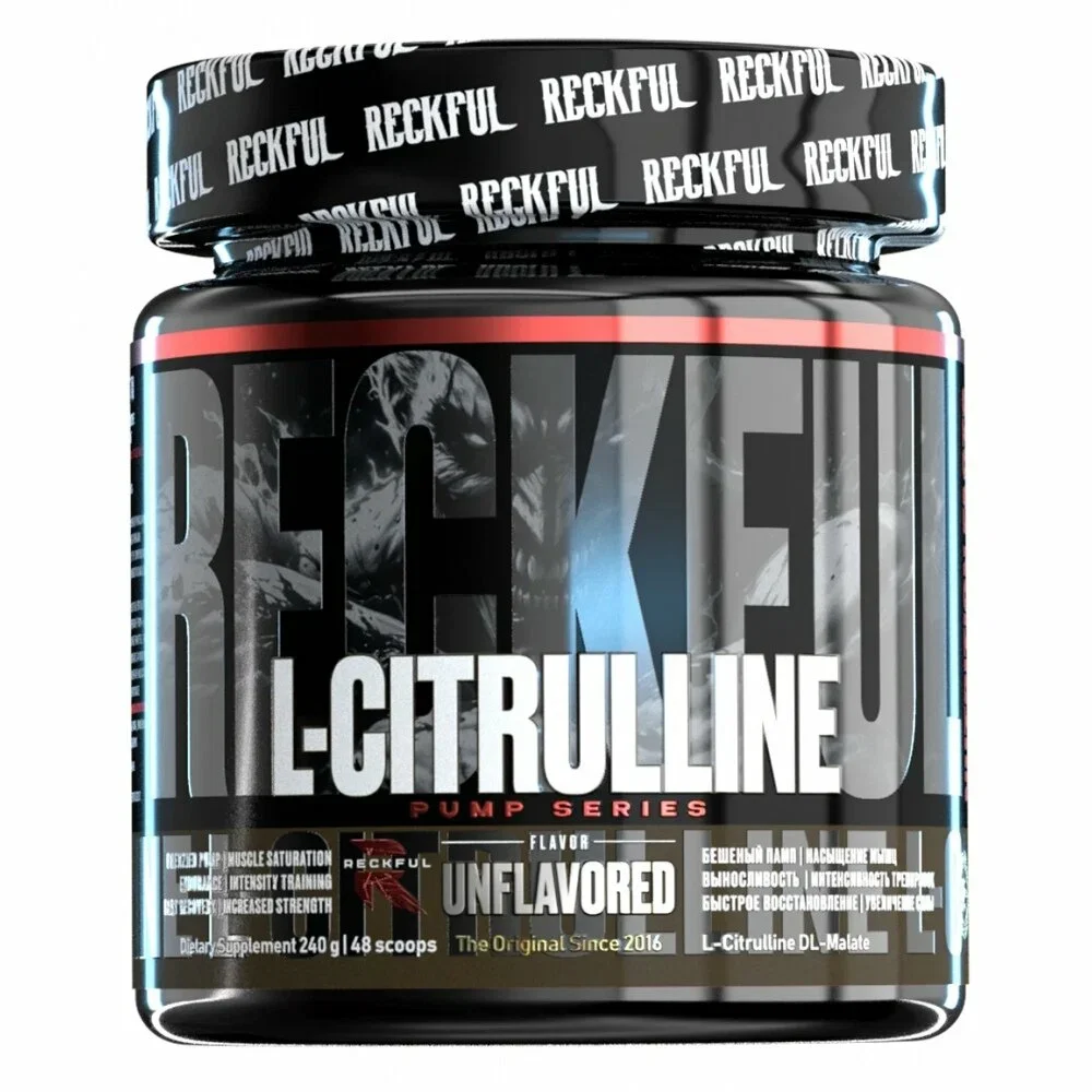 Reckful L-Citrulline Pump Series — L-tsitrullin DL-malat kukuni (Unflavored / Ta'msiz), 240 g, 48 porsiya  18920