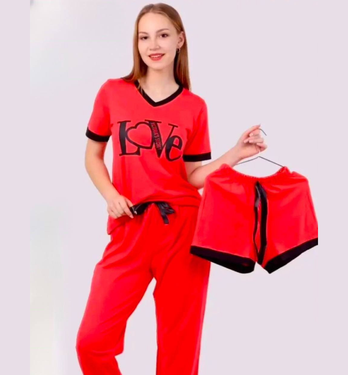 AYOLLAR UCHUN UYDAKI SPORT PIJAMA – MAYKA, BRYUKI VA SHORTIK a8q5d