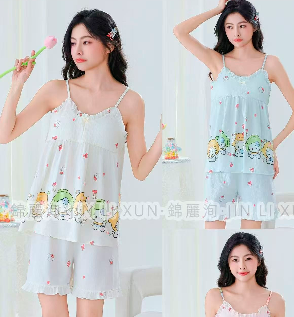 AYOLLAR UCHUN YAZGI PIJAMA – MAYKA VA SHORTIK (MUSLIN MATO) a3b7q17d