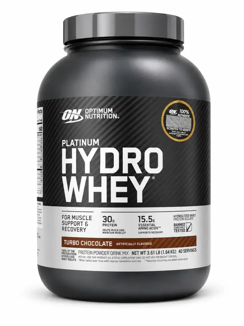 Optimum Nutrition Platinum HydroWhey — Ultratoza gidrolizlangan zardob oqsili izoliyati (Turbo Chocolate ta'mi), 3.61 LBS (1.64 kg), 40 porsiya  18902