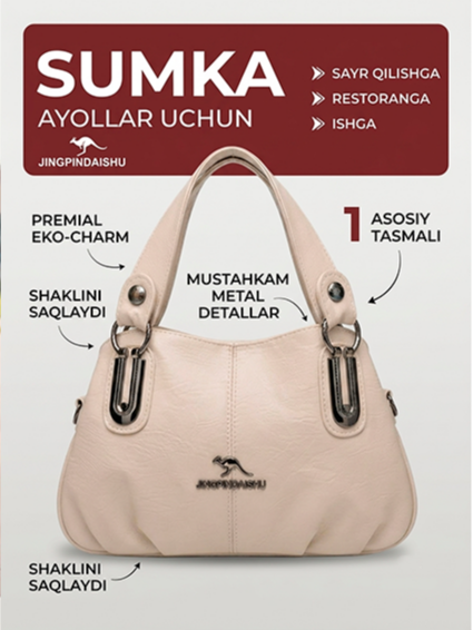 "Jingpin Daishu" brendidan nafis va keng sig‘imli ayollar qo‘l sumkasi – Har kunlik mukammal uslub   17938  ac.1e.f10d