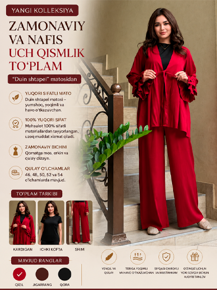yollar uchun zamonaviy va nafis uch qismlik to‘plam – "Duin shtapel" matosidan    apjq93d  16673