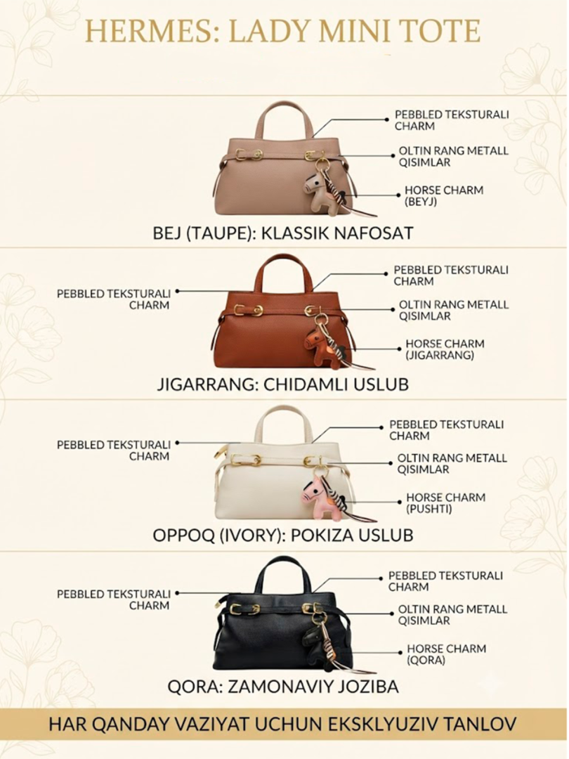 Hermes uslubidagi "Lady Mini Tote": Nafis dizayn va otcha aksessuar  17216
