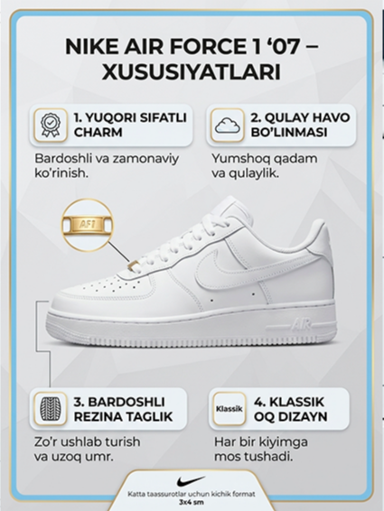 Mukammal uslub va qulaylik uyg‘unligi — Nike Air oq krossovkalari! 17562 b.0q.707d