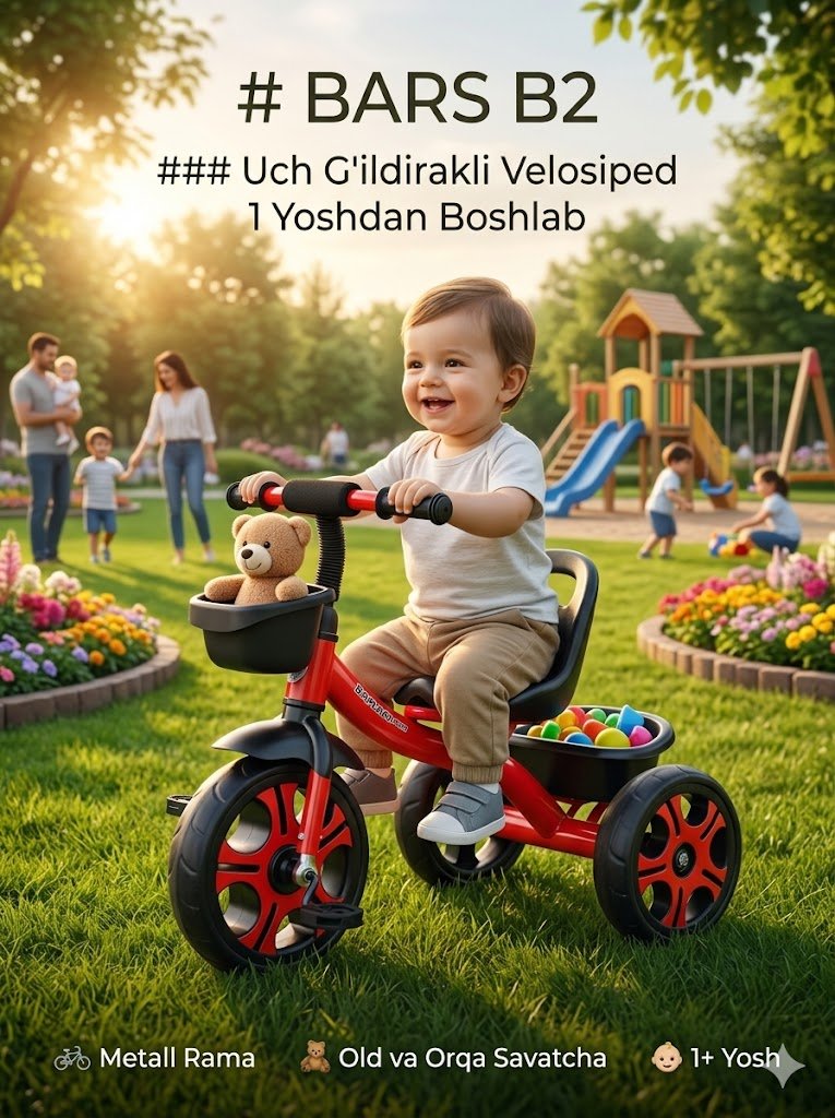 Bolalar Uchun Uch G'ildirakli Velosiped Savatchali — bars b2 | 1 Yoshdan | Birinchi Velosiped  14592