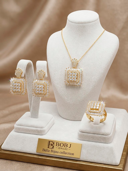 Bob J Jewelry — Belle Bijou seriyasi, hashamatli toshli bijuteriya to'plami, kumush va oltin rang variantlarida  aaq26d  15921