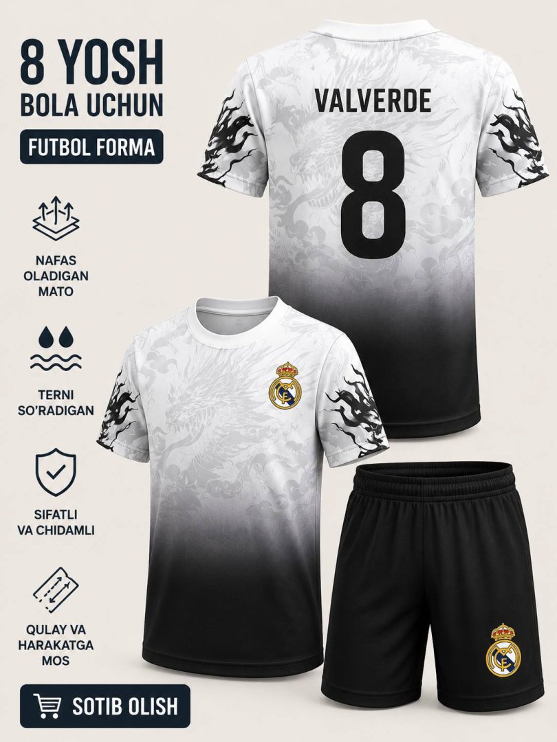 Yosh futbol ishqibozlari uchun zamonaviy sport kiyim to'plami. b11q482d