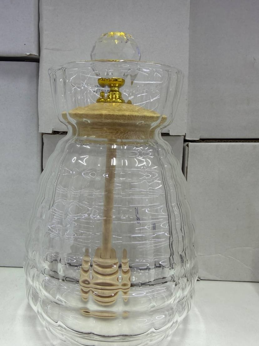 Shisha asal idishi (banki) — kristall dastali qopqoq va asal cho'michli, 400 ml  c1q707d   17552