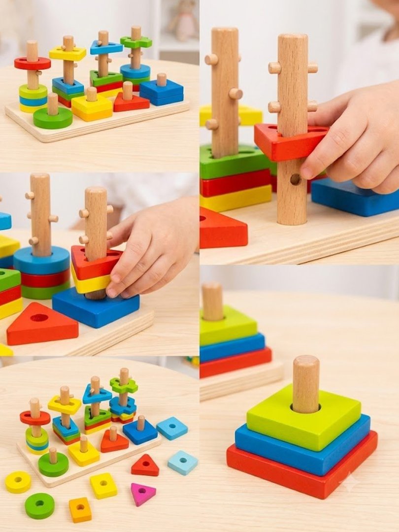 Montessori yog‘och rivojlantiruvchi o‘yinchoq – Sorter va Piramida (2 tasi 1 da)  14966