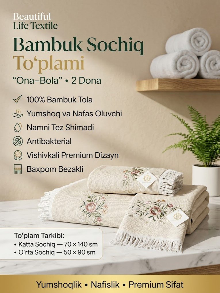 Xitoy Bambuk Sochiq to'plami "Ona-bola" — Vishivka va bахром (frenzel) bezakli (2 dona)   aaq13d   17332