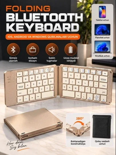Buklanadigan Bluetooth klaviatura, simsiz, ixcham, telefon va planshet uchun