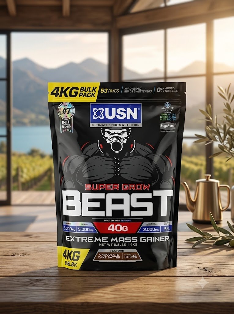 USN Super Grow Beast Extreme Mass Gainer (4 kg / 8.8 lb) – Chocolate Cake Batter Ta'mli Kuchli Mass Geyner  18531